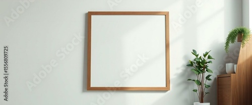 Blank wooden frame mockup in minimalist setting