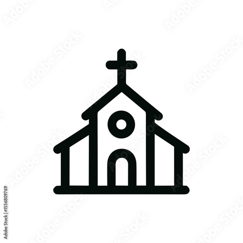 Minimalist Line Art Church Building Christian Religious Place Icon Symbol