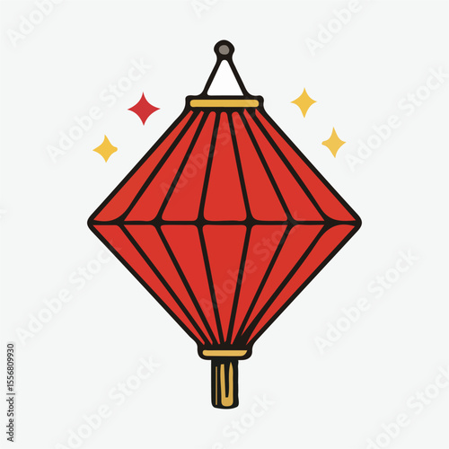 Red Diamond-Shaped Paper Lantern Illustration