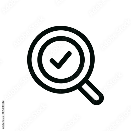 Simple Outline Magnifying Glass with Check Mark Inside Approval Icon