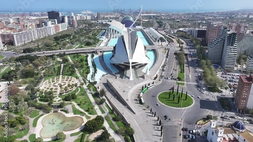 Arts Palace In Valencia Valence Community Spain. Bird Eye View Of Famous Building In Vibrant District Of City. Town Sky Background Backgrounds Urban. Town Exterior Panoramic City.