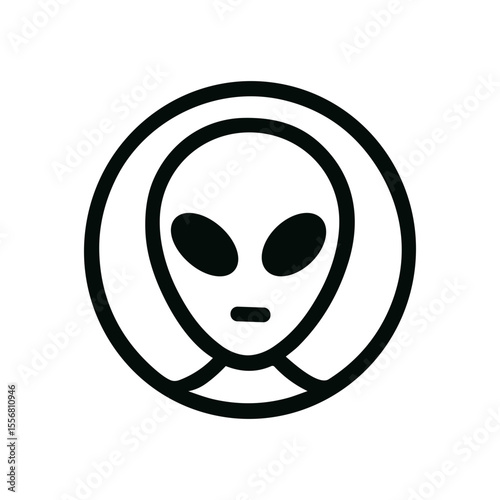 Simple Lineart Alien Face with Large Eyes Inside Circle Shape Icon