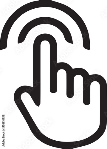 Bold Icon Depicting a Hand Touching or Interacting with a Surface Three Concentric Arcs Emanate from Finger