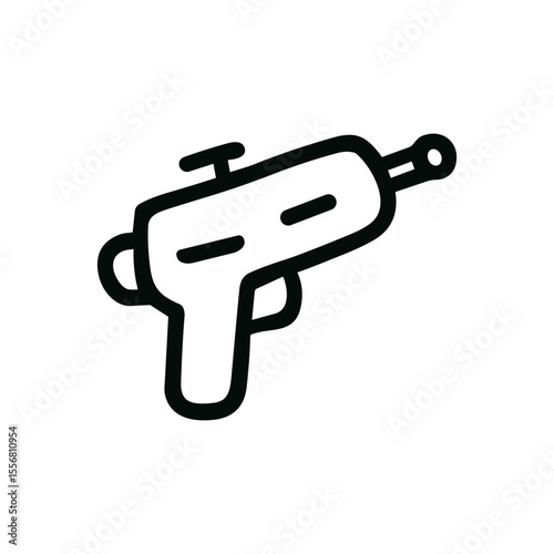 Simple Outline Handdrawn Ray Gun Shape Icon Black and White