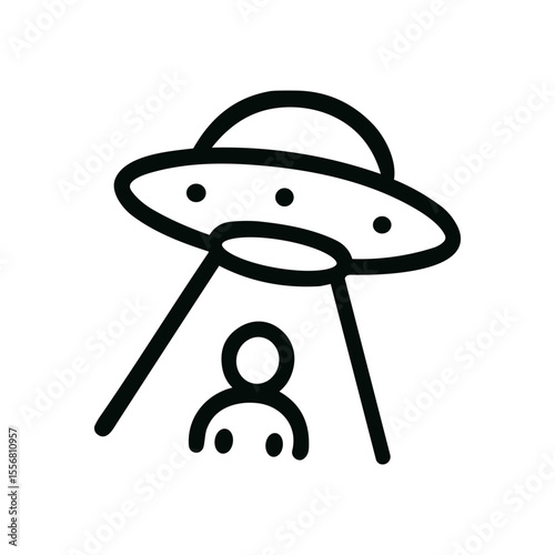 Handdrawn Outline Alien Abduction Illustration from Spaceship with Light Beam