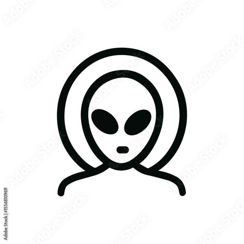 Minimalist Outline Alien Head with Large Eyes Space Creature Icon
