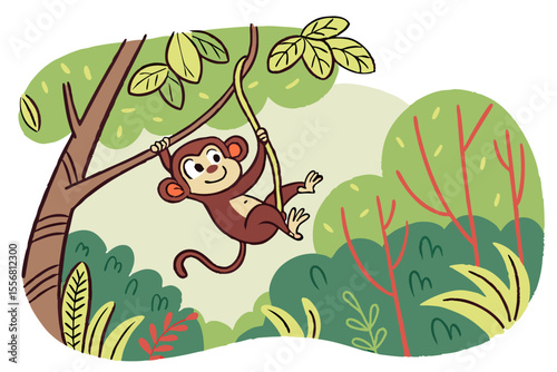 Whimsical Monkey Swing – Jungle Clipart Drawing