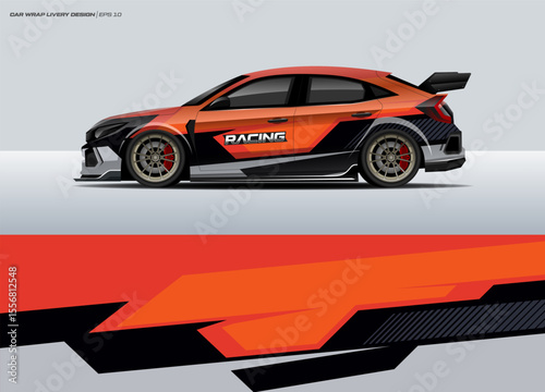 Car wrap design vector. Graphic abstract stripe racing background designs for wrap