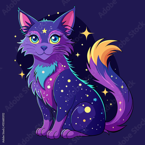 black cat on a blue background