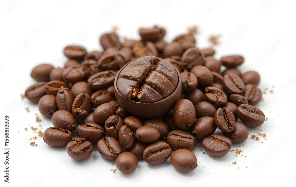 Naklejka premium Coffee beans with a chocolate candy. Generative AI 