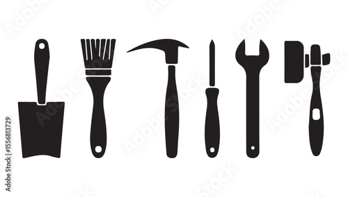 Black silhouette tool icons set vector illustration on white background