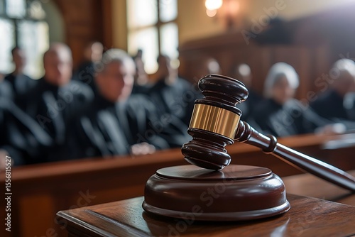 Gavel with Courtroom, Justice, and Judges.