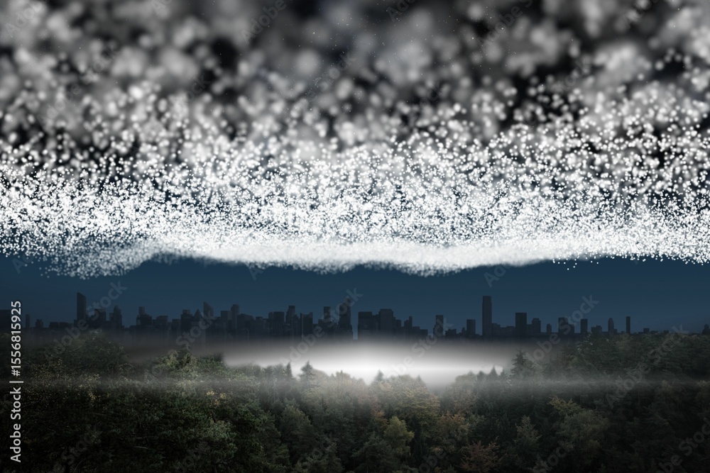 Fototapeta premium Bright stars of energy over landscape