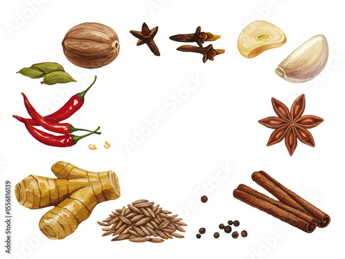 Vector watercolor spice herb / 水彩テイストのスパイスとハーブイラスト