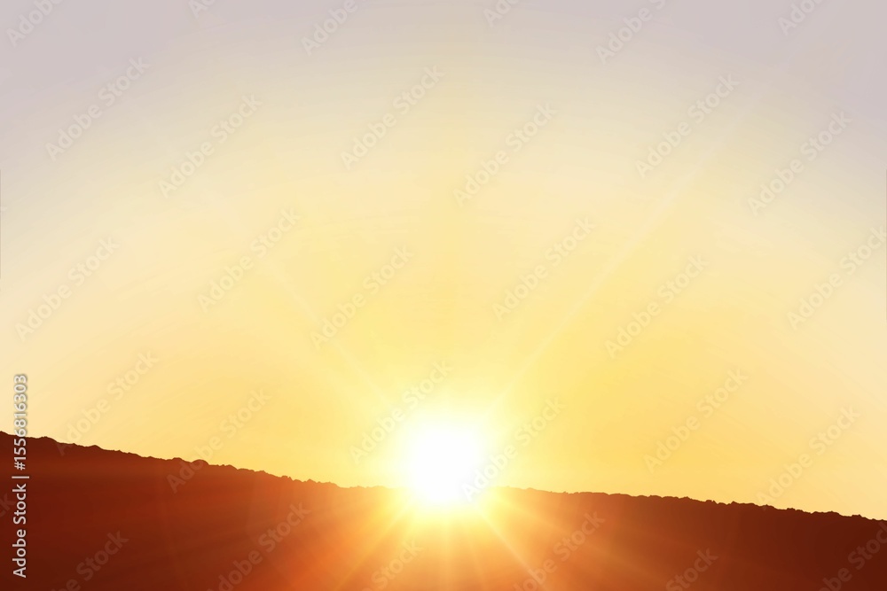 Obraz premium Sunrise is unfolding over jagged ridge in flat design, beams are illuminating sky with golden light