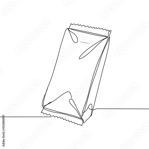 Minimalist outline of a snack packaging on a clean surface  