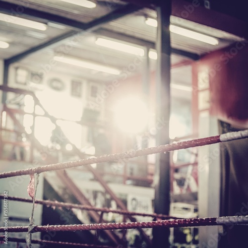 Gym seen through boxing ring