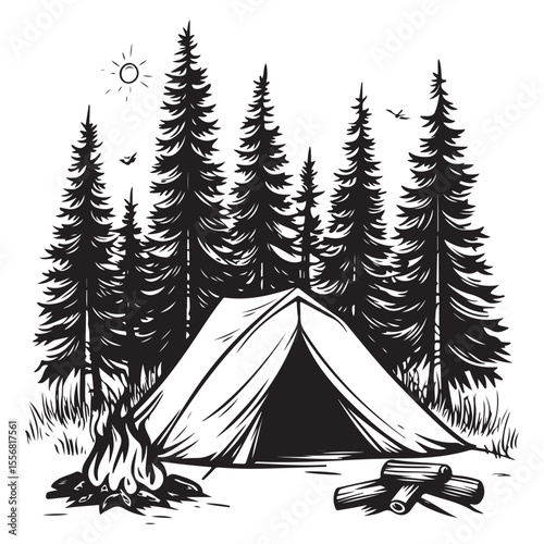 camping tent clip art design, Tent in a forest