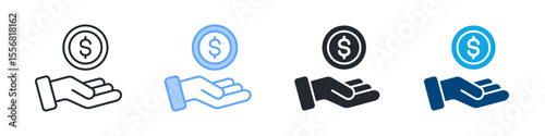 Salary Icon Set Multiple Style. Designed In Outline, Blue, Glyph, Dual Tone