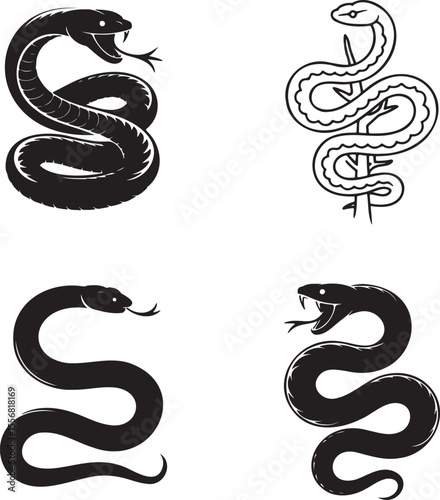 Snake silhouette set vector illustration isolated On Transparent Background 