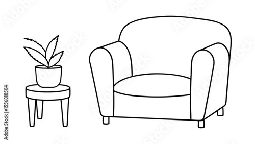 continuous one line drawing armchair stylish office