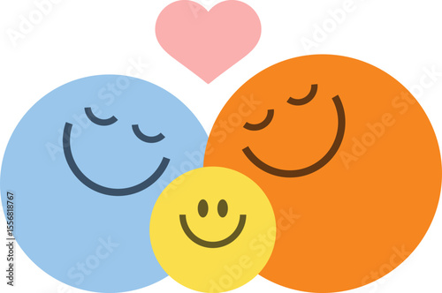 A warm and cheerful illustration of smiling faces and hearts. Ideal for happiness, love, emotional connection, family bonding, community, friendship, and heartfelt relationships for Family Day