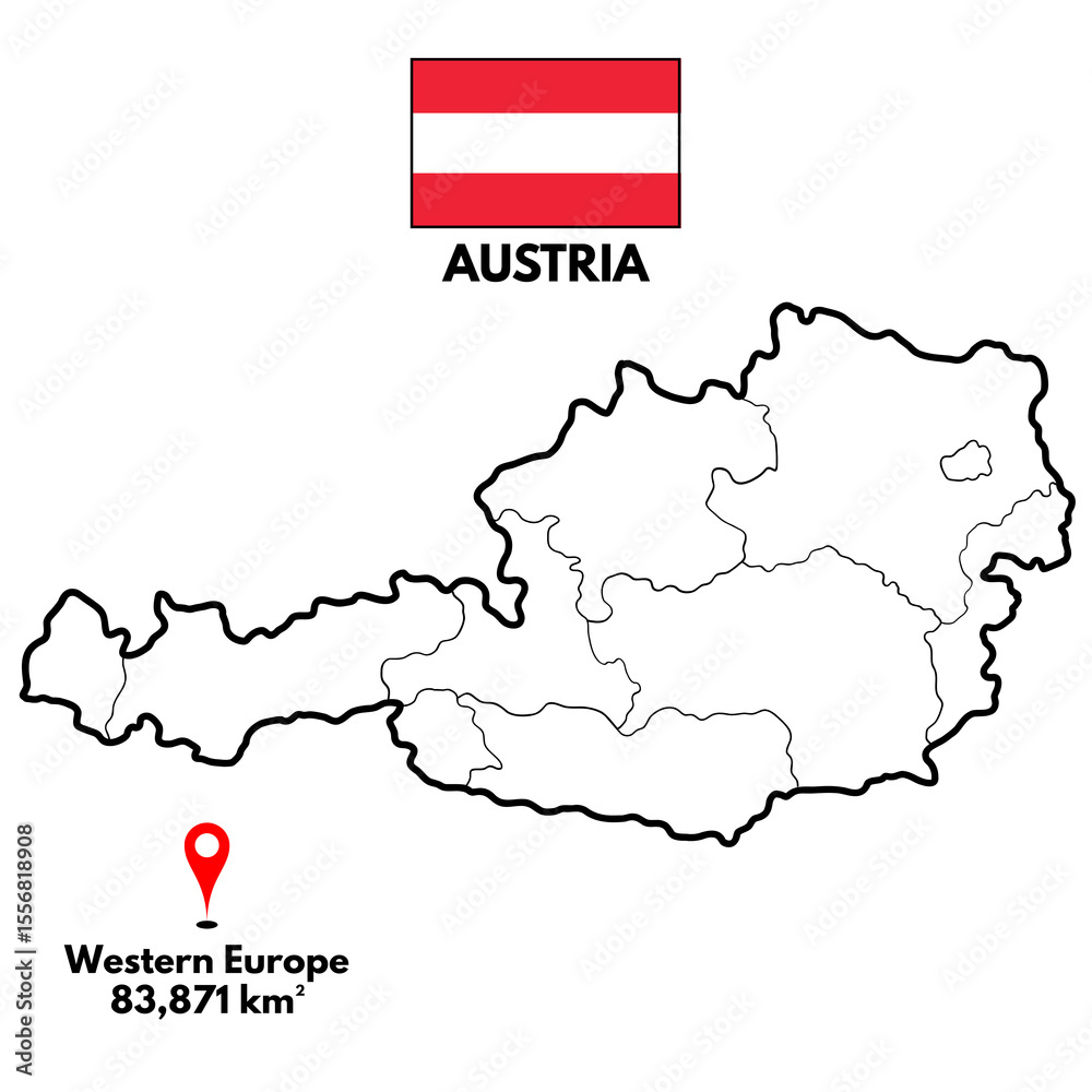 Fototapeta premium AUSTRIA’s Geography, Map and National Border with white background