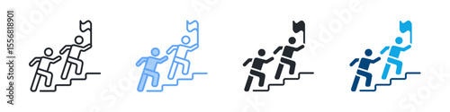 Leadership Icon Set Multiple Style. Designed In Outline, Blue, Glyph, Dual Tone