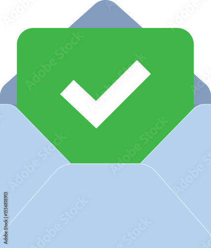 Envelope illustration with checkmark icon, indicating successful completion, confirmation, or approval. Ideal for sign-up screens, alerts, or verification.