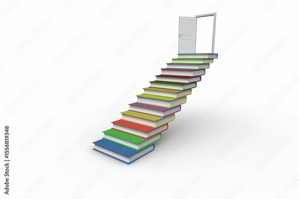 Obraz premium Steps made from books leading to open door