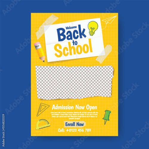 Back to school Sale discount offer, school admission and Back to school party flyer or poster with educational supplies elements, Back to school leaflet, brochure cover design