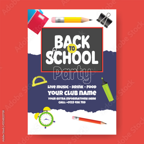 editable educational print flyer or poster vector a4 vertical template for back to school celebration party and school admission leaflet, brochure cover design
