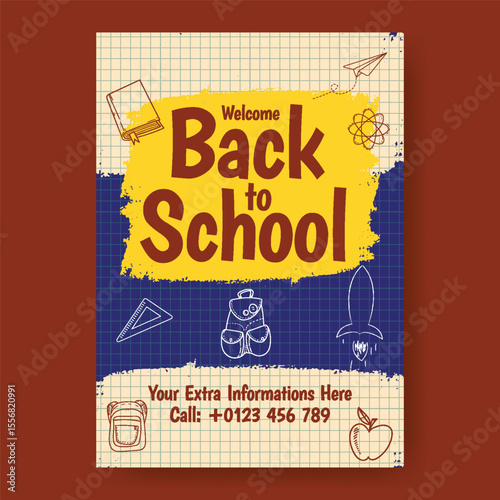 Back to school Sale discount offer, school admission and Back to school party flyer or poster with educational supplies elements, Back to school leaflet, brochure cover design