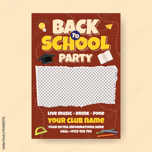 editable educational print flyer or poster vector a4 vertical template for back to school celebration party and school admission leaflet, brochure cover design