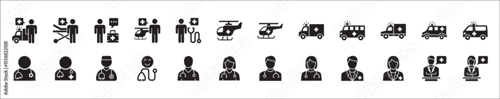 Doctor icon set. Digital doctor health consulting symbol. Healthcare icons. Icon symbol related to hospital, health, care, ambulance, helicopter, clinic, medic, medical, nurse. Vector illustration Doctor icon set. Digital doctor health consulting symbol. Healthcare icons. Icon symbol related to hospital, health, care, ambulance, helicopter, clinic, medic, medical, nurse. Vector illustration