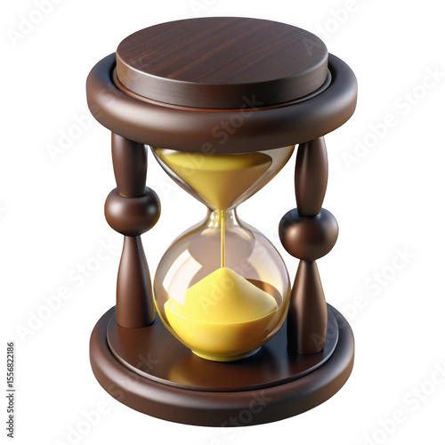 3d realistic wooden hourglass with yellow sand isolated on transparent background