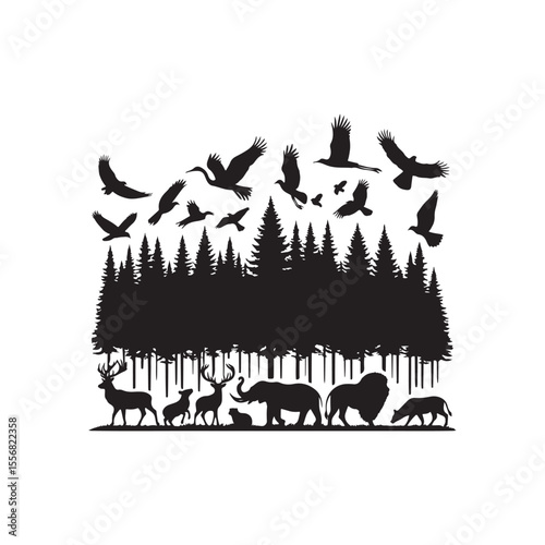 forest animals vector silhouette clip art logo design illustration