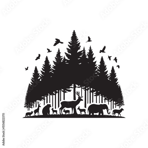 forest animals vector silhouette clip art logo design illustration