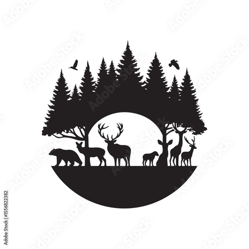 forest animals vector silhouette clip art logo design illustration