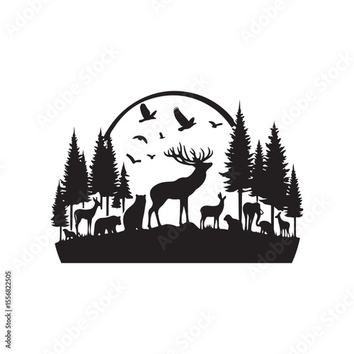 forest animals vector silhouette clip art logo design illustration