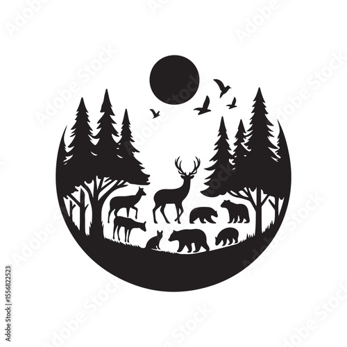 forest animals vector silhouette clip art logo design illustration