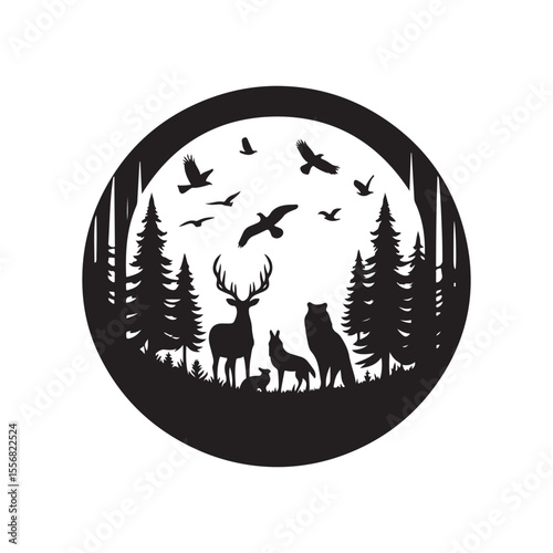 forest animals vector silhouette clip art logo design illustration