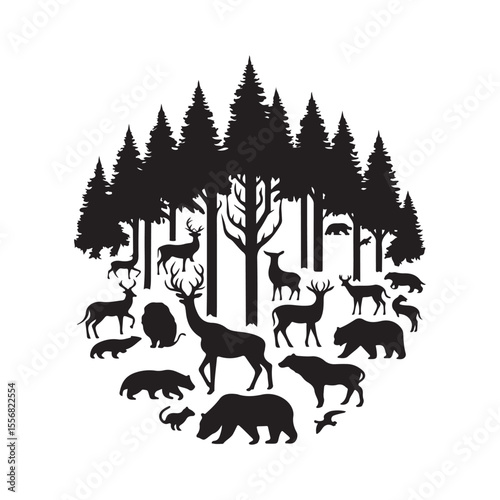 forest animals vector silhouette clip art logo design illustration