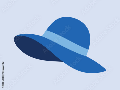 Flat Simple Fashionable Blue Sun Hat with Ribbon Illustration