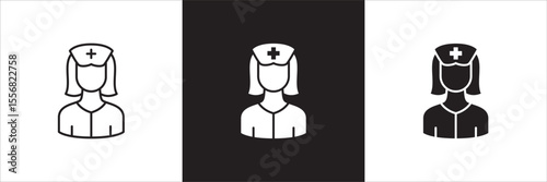 Female nurse icon. Female doctor medical staff icon. Healthcare symbol. Icon symbol compatible for medic consultation, surgeon, nurse, physician, health care. Vector illustration