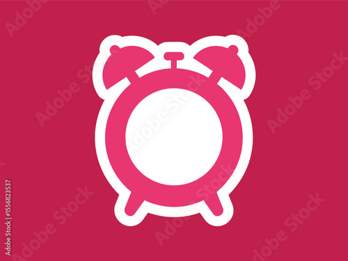 Modern Minimalist Alarm Clock Symbol Illustration in Fuchsia and White Colors