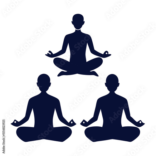 Meditation Yoga Poses Silhouettes Set - Peaceful Figures in Lotus Position Vector Icons isolated on white background
