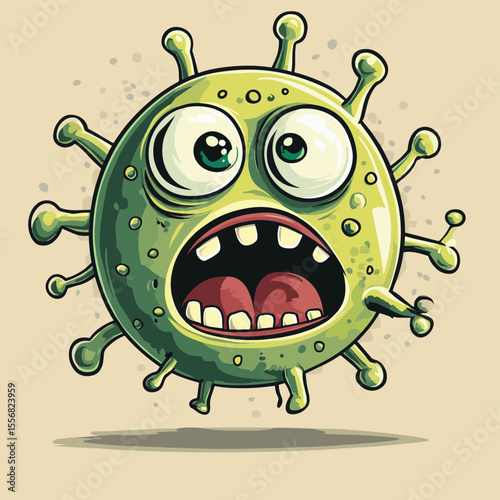 Cartoon frightened virus, vector style simple color