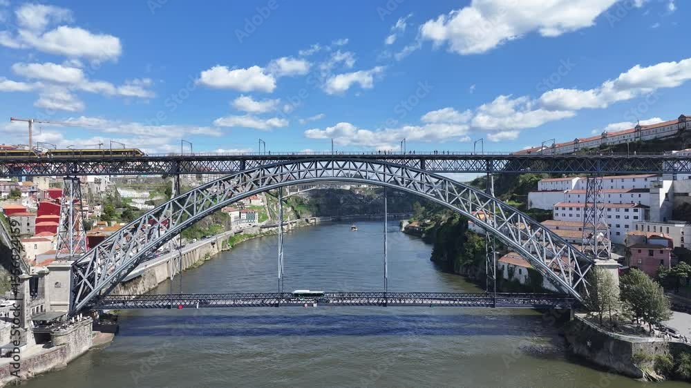 Luis I Bridge In Porto Portugal. Elevated Road Bridge Symbol Of The City Viewed From Above. Industrial Landscape Company Building Amazing. Urban Company Building Town. Porto Portugal. Luis I Bridge In Porto Portugal. Elevated Road Bridge Symbol Of The City Viewed From Above. Industrial Landscape Company Building Amazing. Urban Company Building Town. Porto Portugal.