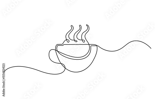Coffee cup continuous line sketch tea icon cafe sketch drink single art outline mug logo food. Doodle cup line abstract background breakfast steam morning coffee design symbol. Vector illustration
